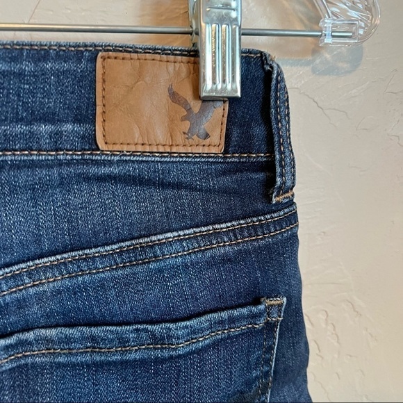 AEO MIDI Dark Wash Raw Hem Denim Shorts - Picture 6 of 9